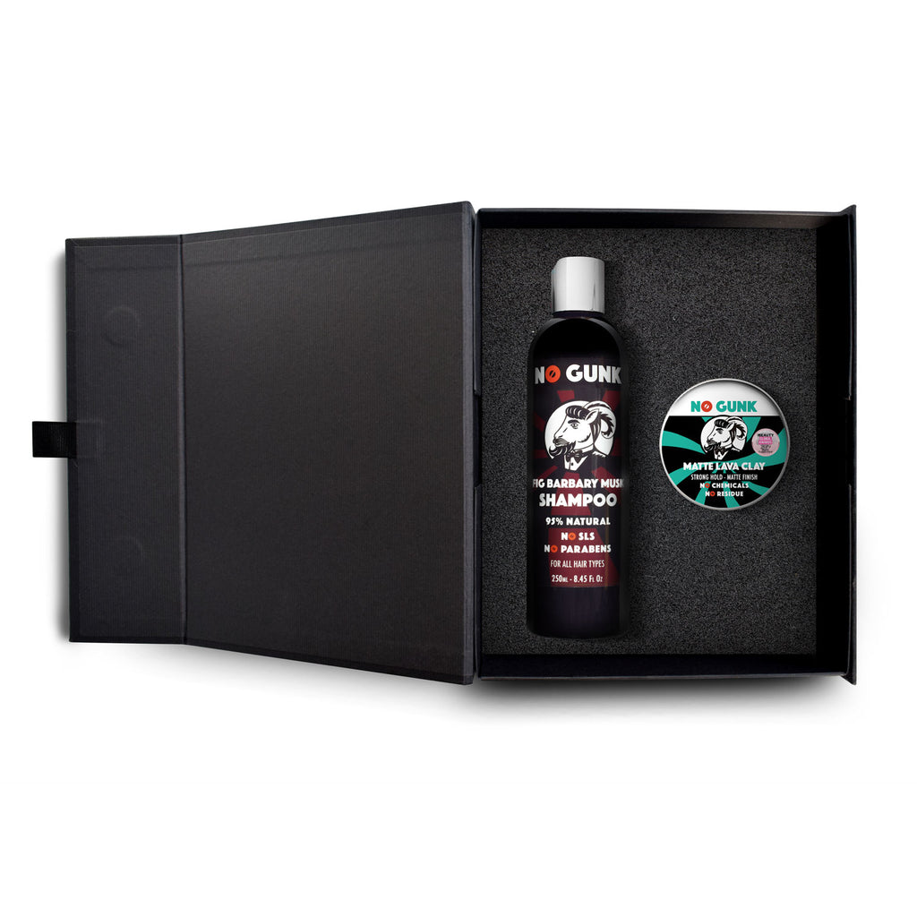 NO-GUNK-Grooming-Gift-Set-for-Him-Natural-Organic-Shampoo-250ml-Musk-Chemical-Free-with-Natural-Organic-Hair-Styling-Matte-Lava-Clay